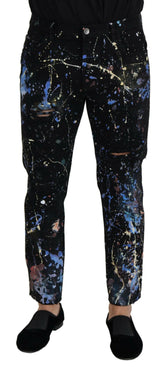 Dolce & Gabbana Black Cotton Color Splash Print Denim Jeans -   -  Dolce & Gabbana.